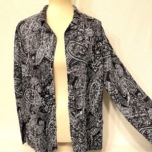 Chico’s Travelers Black White Paisley Crinkle Jacket Size 3 (XL / 16)